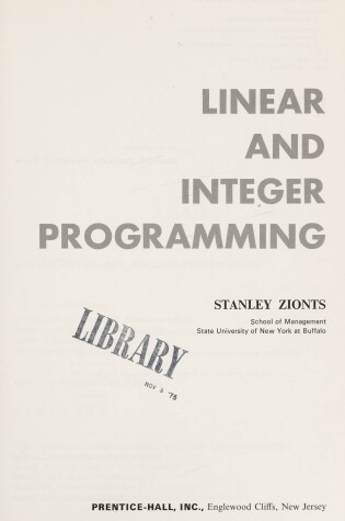 Cover of Linear and Integer Programming