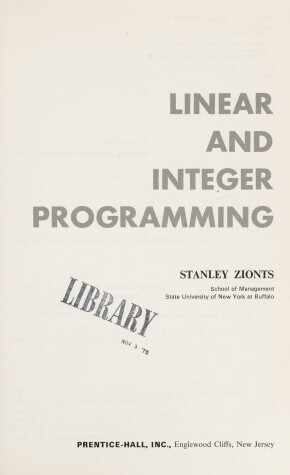 Book cover for Linear and Integer Programming