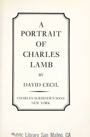 Book cover for A Portrait of Charles Lamb