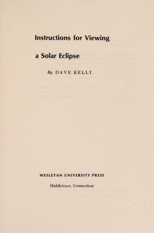 Cover of Instructions for Viewing a Solar Eclipse