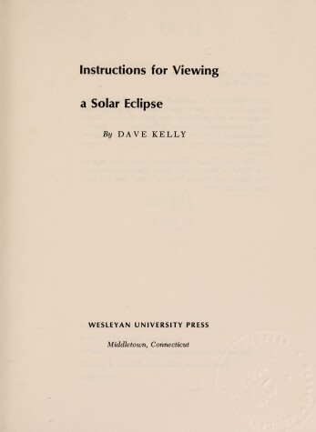 Cover of Instructions for Viewing a Solar Eclipse