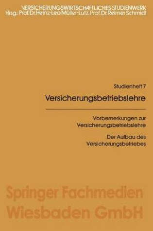 Cover of Vorbemerkungen zur Versicherungsbetriebslehre