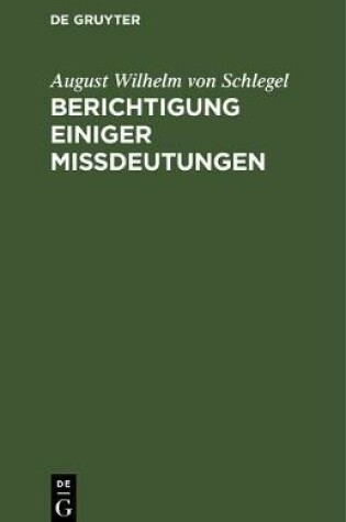 Cover of Berichtigung Einiger Missdeutungen