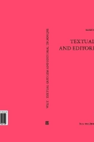 Cover of Textual Criticism and Editorial Technique