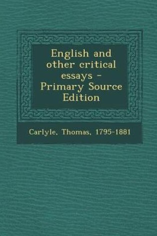 Cover of English and Other Critical Essays