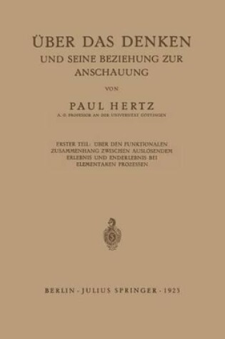 Cover of UEber Das Denken Und Seine Beziehung Zur Anschauung