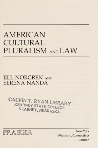 Cover of American Cultural Pluralism and Law