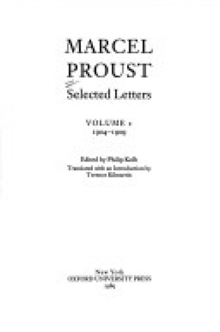 Cover of Marcel Proust Selected Letters: 1904-1909