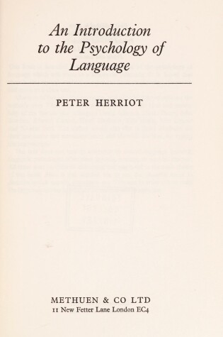 Cover of Introduction to the Psychology of Language