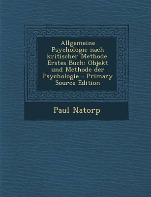 Book cover for Allgemeine Psychologie Nach Kritischer Methode. Erstes Buch