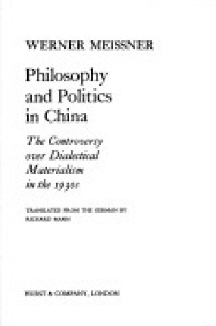 Cover of Philosophy and Politics in China