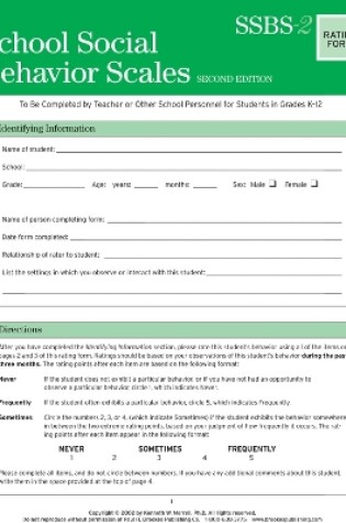 Cover of School Social Behavior Scales  Rating Scales