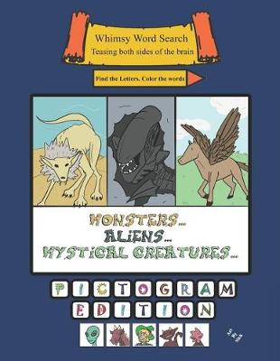 Book cover for Whimsy Word Search, Monsters, Aliens, and Mystical Creatures, Calendar