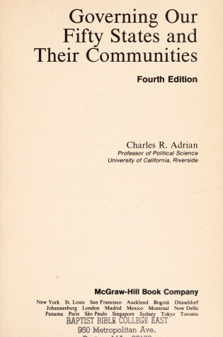 Cover of Governing Our Fifty States and Their Communities