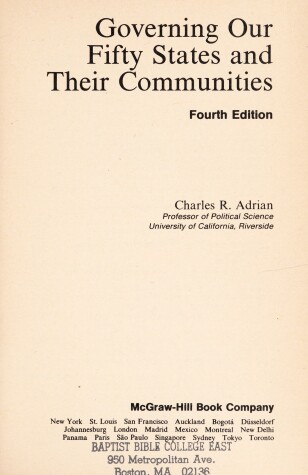 Cover of Governing Our Fifty States and Their Communities