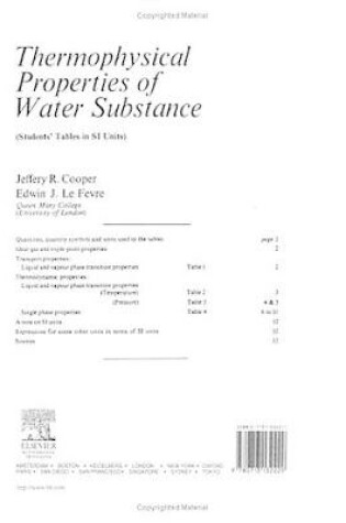 Cover of Thermophysical Properties of Water Substance