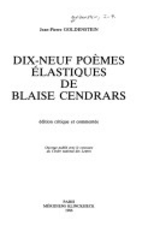 Cover of Dix-Neuf Poemes Elastiques de Blaise Cendrars...