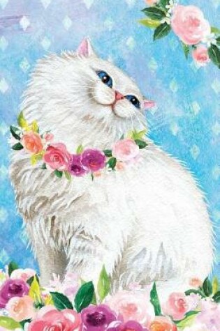 Cover of Bullet Journal for Cat Lovers Fluffy White Cat in Flowers