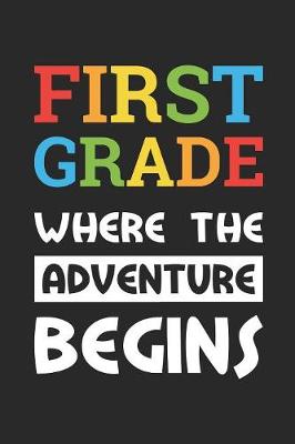 Book cover for Back to School Notebook 'First Grade Where The Adventure Begins' - Back To School Gift - 1st Grade Writing Journal