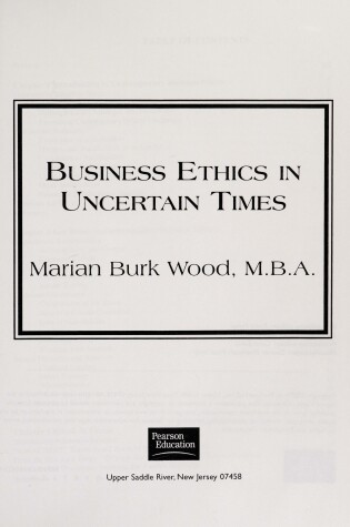 Cover of Business Ethics In Uncertain Times