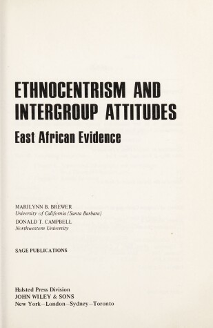 Cover of Ethnocentrism and Intergroup Attitudes