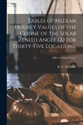 Cover of Tables of Median Hourly Values of the Cosine of the Solar Zenith Angle (x) for Thirty-five Locations.; NBS Technical Note 5