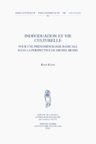 Cover of Individuation Et Vie Culturelle