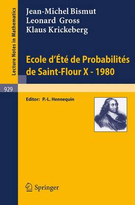 Book cover for Ecole d'Ete de Probabilites de Saint-Flour X, 1980