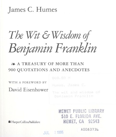 Book cover for The Wit and Wisdom of Benjamin Franklin