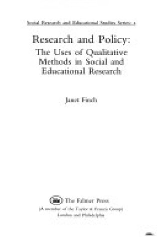 Cover of Research and Policy