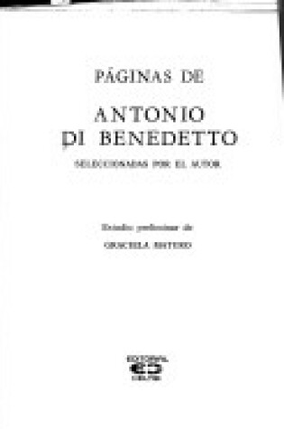 Cover of Paginas de Antonio Di Benedetto