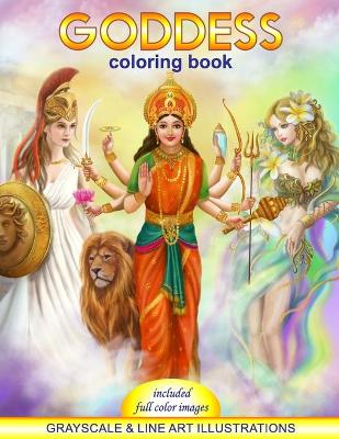 Book cover for Goddess Coloring Book. Grayscale & line art illustrations