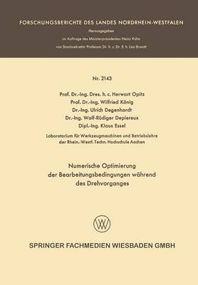 Book cover for Numerische Optimierung Der Bearbeitungsbedingungen Wahrend Des Drehvorganges
