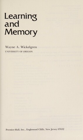 Book cover for Learning and Memory