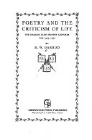 Cover of Poetry and the Criticism of Life.