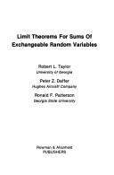 Cover of Limit Theorems for Sums of Exchangeable Random Variables (Rowman & Allanheld Probability and Statistics Series)