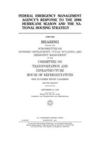 Cover of Federal Emergency Management Agency's response to the 2008 hurricane season and the national housing strategy