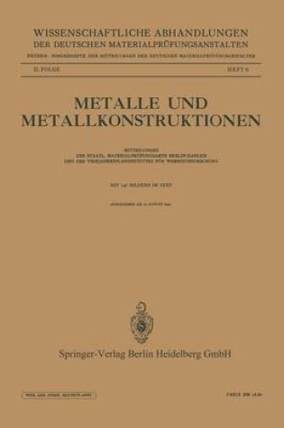 Cover of Metalle und Metallkonstruktionen