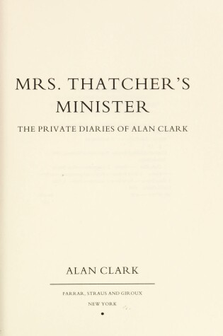 Cover of Mrs. Thatcher's Minister