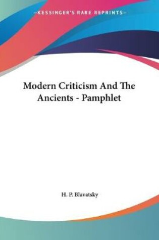 Cover of Modern Criticism And The Ancients - Pamphlet