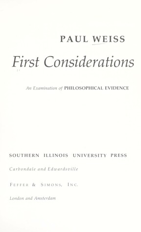 Book cover for First Considerations