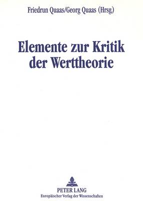 Book cover for Elemente Zur Kritik Der Werttheorie