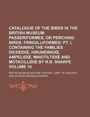 Book cover for Catalogue of the Birds in the British Museum; Passeriformes, or Perching Birds. Fringilliformes PT. I, Containing the Families DICI Id, Hirundinid, Am