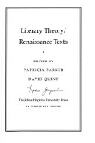 Cover of Lit Theory/Renaissance Tx CB
