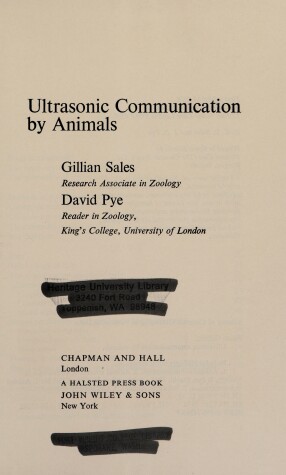 Book cover for Ultrasonic Communication by Animals