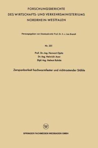 Cover of Zerspanbarkeit Hochwarmfester Und Nichtrostender Stahle