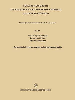 Cover of Zerspanbarkeit Hochwarmfester Und Nichtrostender Stahle