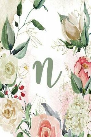 Cover of Notebook 6"x9" Lined, Letter/Initial N, Green Cream Floral Design