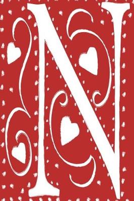 Book cover for Monogram Journal Letter N Hearts Love Red White