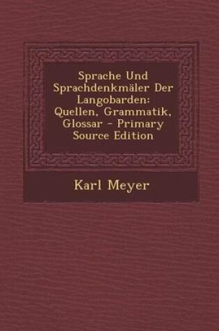 Cover of Sprache Und Sprachdenkmaler Der Langobarden